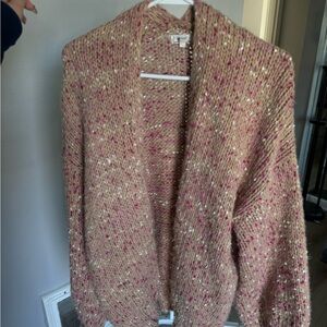 Aerie Pink and Tan Speckled Open-Front Cardigan